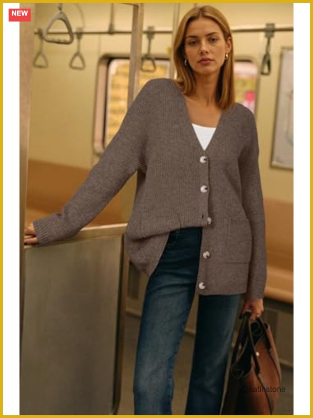 Women's Wool Blend Chunky Knit Cardigan, V-Neck Button Front with Pockets - Picture 4 of 6